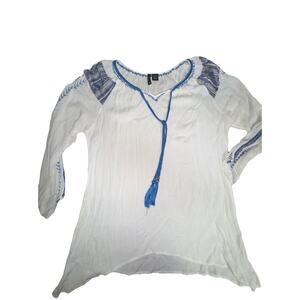 New Directions Boho Cute Bell Sleeves Embroidered Blouse Top SZ XL Q20
